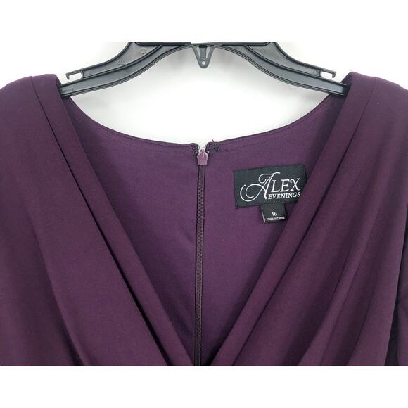 ALEX EVENINGS Floral Rosette Midi Dress Size 16 Purple Eggplant V-Neck NWOT - Picture 7 of 9